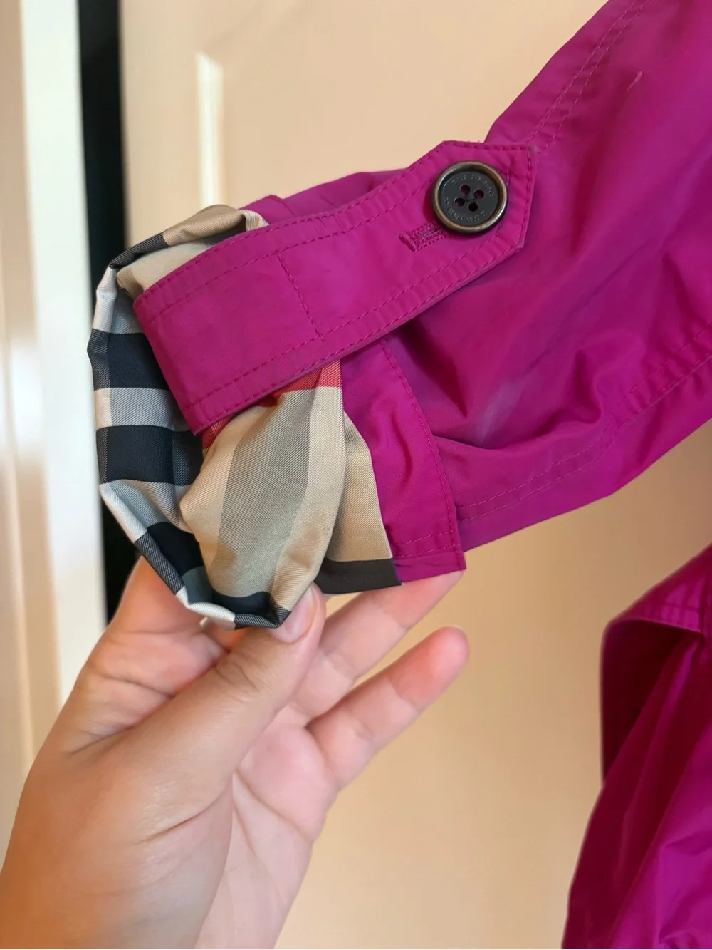 Burberry Bright Magenta Hooded Kids Raincoat with Belt